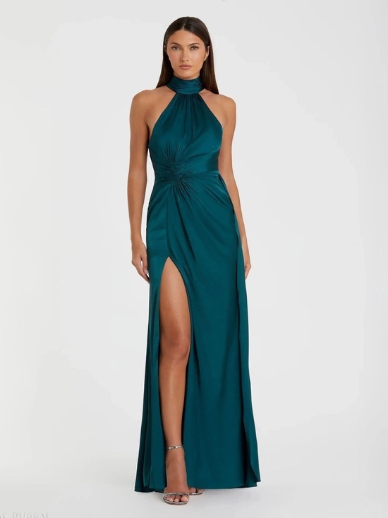 Mac Duggal Ocean Blue Sleeveless Open Back Satin Gown Size 6